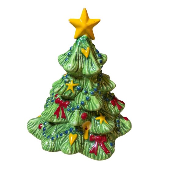 Ceramic Christmas Tree Hearts Candles Bows and Star top 7 Inch - Picture 1 of 10